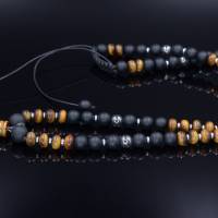 Herren Halskette aus Edelsteinen Onyx Tigerauge und Hämatit mit Anhänger, Länge 61 cm Bild 3