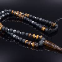 Herren Halskette aus Edelsteinen Onyx Tigerauge und Hämatit mit Anhänger, Länge 61 cm Bild 4