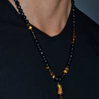 Herren Halskette aus Edelsteinen Onyx Tigerauge und Hämatit mit Anhänger, Länge 61 cm Bild 7