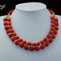 Halskette Damen Collier aus Mashan Jade, koralle rot Farbe Bild 1