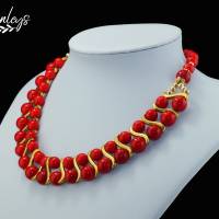 Halskette Damen Collier aus Mashan Jade, koralle rot Farbe Bild 2