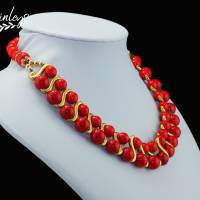 Halskette Damen Collier aus Mashan Jade, koralle rot Farbe Bild 3