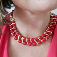 Halskette Damen Collier aus Mashan Jade, koralle rot Farbe Bild 5