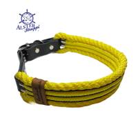 Hundehalsband, Tauhalsband, gedrehtes Tau, gelb, schwarz, 4 fach, breit, verstellbar mit Schnalle und Leder Bild 1