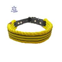 Hundehalsband, Tauhalsband, gedrehtes Tau, gelb, schwarz, 4 fach, breit, verstellbar mit Schnalle und Leder Bild 2