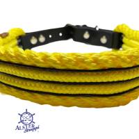 Hundehalsband, Tauhalsband, gedrehtes Tau, gelb, schwarz, 4 fach, breit, verstellbar mit Schnalle und Leder Bild 3
