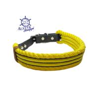 Hundehalsband, Tauhalsband, gedrehtes Tau, gelb, schwarz, 4 fach, breit, verstellbar mit Schnalle und Leder Bild 5