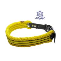 Hundehalsband, Tauhalsband, gedrehtes Tau, gelb, schwarz, 4 fach, breit, verstellbar mit Schnalle und Leder Bild 6
