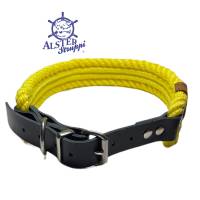 Hundehalsband, Tauhalsband, gedrehtes Tau, gelb, schwarz, 4 fach, breit, verstellbar mit Schnalle und Leder Bild 7