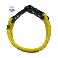 Hundehalsband, Tauhalsband, gedrehtes Tau, gelb, schwarz, 4 fach, breit, verstellbar mit Schnalle und Leder Bild 8