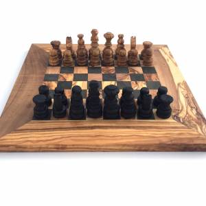Schachspiel gerade Kante, Schachbrett Gr. M inkl. 32 Schachfiguren Handgemacht aus Olivenhoolz, hochwertig, Geschenkidee Bild 2