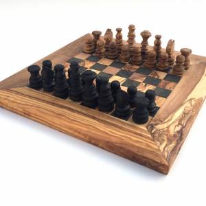 Schachspiel gerade Kante, Schachbrett Gr. M inkl. 32 Schachfiguren Handgemacht aus Olivenhoolz, hochwertig, Geschenkidee Bild 3