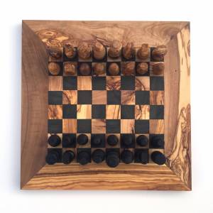 Schachspiel gerade Kante, Schachbrett Gr. M inkl. 32 Schachfiguren Handgemacht aus Olivenhoolz, hochwertig, Geschenkidee Bild 5