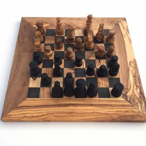 Schachspiel gerade Kante, Schachbrett Gr. M inkl. 32 Schachfiguren Handgemacht aus Olivenhoolz, hochwertig, Geschenkidee Bild 6