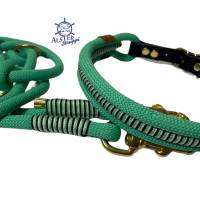 Leine Halsband Set, mintgrün, schwarz, weiß, Messing auf Wunsch auch Edelstahl, verstellbar Bild 10