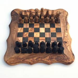 Schachspiel abgerundete Kante, Schachbrett Gr. M inkl. 32 Schachfiguren Handgemacht aus Olivenhoolz, hochwertig, Geschen Bild 1