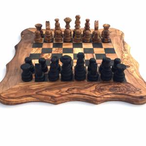 Schachspiel abgerundete Kante, Schachbrett Gr. M inkl. 32 Schachfiguren Handgemacht aus Olivenhoolz, hochwertig, Geschen Bild 2