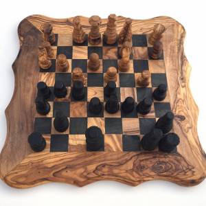 Schachspiel abgerundete Kante, Schachbrett Gr. M inkl. 32 Schachfiguren Handgemacht aus Olivenhoolz, hochwertig, Geschen Bild 6