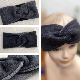 Wendestirnband Bio-Wollfleece & Merinowolljersey - ZWEI IN EINEM - Twist - handvernäht - beidseitig tragbar - grau 