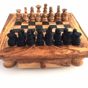 Schachspiel gerade Kante, Schachtisch Gr. L inkl. 32 Schachfiguren, Handgemacht aus Olivenhoolz, hochwertig, Geschenkide Bild 2
