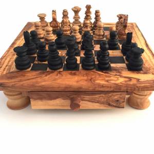 Schachspiel gerade Kante, Schachtisch Gr. L inkl. 32 Schachfiguren, Handgemacht aus Olivenhoolz, hochwertig, Geschenkide Bild 6