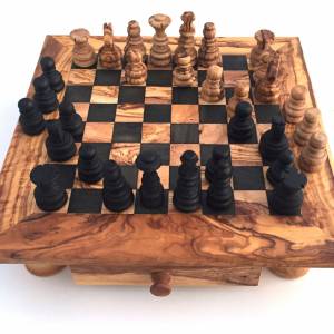 Schachspiel gerade Kante, Schachtisch Gr. L inkl. 32 Schachfiguren, Handgemacht aus Olivenhoolz, hochwertig, Geschenkide Bild 7
