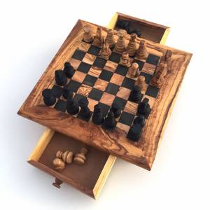 Schachspiel gerade Kante, Schachtisch Gr. L inkl. 32 Schachfiguren, Handgemacht aus Olivenhoolz, hochwertig, Geschenkide Bild 8