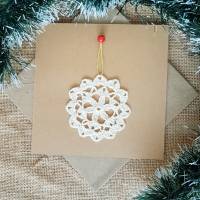weihnachtskarten handgemacht mit Schneeflocken weis beige Glitzer modern klappkarte mit Kuvert natur exklusiv Bild 2