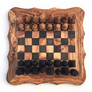 Schachspiel abgerundete Kante, Schachbrett Gr. L inkl. 32 Schachfiguren Handgemacht aus Olivenhoolz, hochwertig, Geschen Bild 2