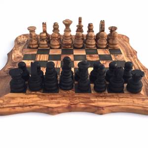 Schachspiel abgerundete Kante, Schachbrett Gr. L inkl. 32 Schachfiguren Handgemacht aus Olivenhoolz, hochwertig, Geschen Bild 4