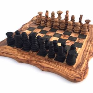 Schachspiel abgerundete Kante, Schachbrett Gr. L inkl. 32 Schachfiguren Handgemacht aus Olivenhoolz, hochwertig, Geschen Bild 6