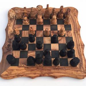 Schachspiel abgerundete Kante, Schachbrett Gr. L inkl. 32 Schachfiguren Handgemacht aus Olivenhoolz, hochwertig, Geschen Bild 8