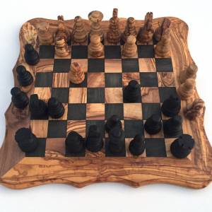 Schachspiel abgerundete Kante, Schachbrett Gr. L inkl. 32 Schachfiguren Handgemacht aus Olivenhoolz, hochwertig, Geschen Bild 9
