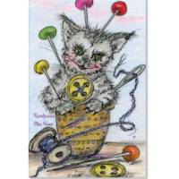 20 Mini Karten Katze DIY Handarbeiten Nähen Sticken Danke Karte 56 x 84 Millimeter Katzenbild Minikarten shop Beigabe Bild 1