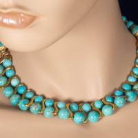 Statement extravagante Halskette, Damen Collier, türkis Kette aus Magnesit Bild 1
