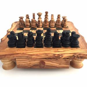 Schachspiel abgerundete Kante, Schachtisch Gr. L inkl. 32 Schachfiguren, Handgemacht aus Olivenhoolz, hochwertig, Gesche Bild 2