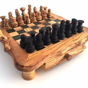 Schachspiel abgerundete Kante, Schachtisch Gr. L inkl. 32 Schachfiguren, Handgemacht aus Olivenhoolz, hochwertig, Gesche Bild 3