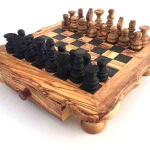 Schachspiel abgerundete Kante, Schachtisch Gr. L inkl. 32 Schachfiguren, Handgemacht aus Olivenhoolz, hochwertig, Gesche Bild 4