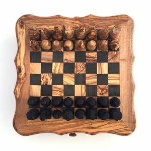 Schachspiel abgerundete Kante, Schachtisch Gr. L inkl. 32 Schachfiguren, Handgemacht aus Olivenhoolz, hochwertig, Gesche Bild 5