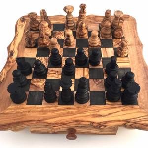 Schachspiel abgerundete Kante, Schachtisch Gr. L inkl. 32 Schachfiguren, Handgemacht aus Olivenhoolz, hochwertig, Gesche Bild 6