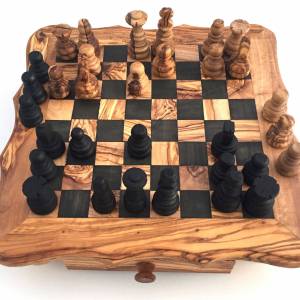 Schachspiel abgerundete Kante, Schachtisch Gr. L inkl. 32 Schachfiguren, Handgemacht aus Olivenhoolz, hochwertig, Gesche Bild 7