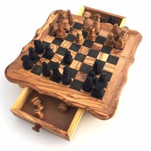 Schachspiel abgerundete Kante, Schachtisch Gr. L inkl. 32 Schachfiguren, Handgemacht aus Olivenhoolz, hochwertig, Gesche Bild 8
