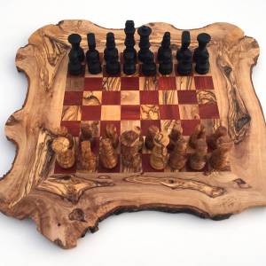 Schachspiel rustikal, Schachbrett Gr. L inkl. 32er Schachfiguren, handgefertigt aus Olivenholz, Schach Geschenk. Bild 1