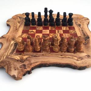 Schachspiel rustikal, Schachbrett Gr. L inkl. 32er Schachfiguren, handgefertigt aus Olivenholz, Schach Geschenk. Bild 2
