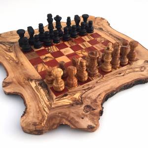 Schachspiel rustikal, Schachbrett Gr. L inkl. 32er Schachfiguren, handgefertigt aus Olivenholz, Schach Geschenk. Bild 3