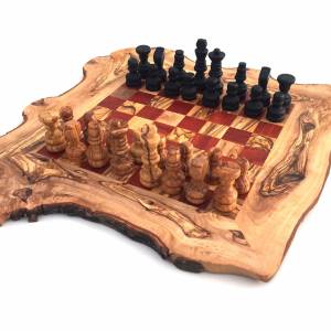 Schachspiel rustikal, Schachbrett Gr. L inkl. 32er Schachfiguren, handgefertigt aus Olivenholz, Schach Geschenk. Bild 4