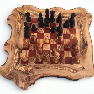 Schachspiel rustikal, Schachbrett Gr. L inkl. 32er Schachfiguren, handgefertigt aus Olivenholz, Schach Geschenk. Bild 6