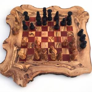 Schachspiel rustikal, Schachbrett Gr. L inkl. 32er Schachfiguren, handgefertigt aus Olivenholz, Schach Geschenk. Bild 7