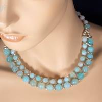 Halskette, Damen Edelsteinkette Collier Schmuck aus hell blauen Achat Bild 1
