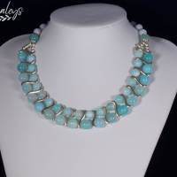 Halskette, Damen Edelsteinkette Collier Schmuck aus hell blauen Achat Bild 2